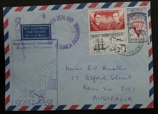 Scarce 1974 Ross Dep.  Nz Antarctica Research Program Airmail Cover Ties 3 Stamps
