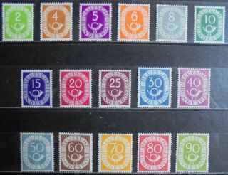 Germany (west) 1951 - 52 Posthorn & Numeral,  Complete Set Of 16 M/h