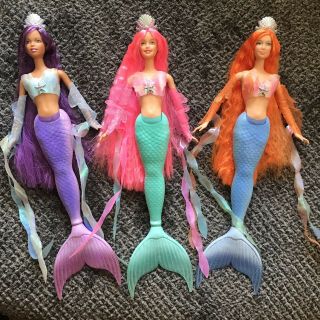 Mattel Barbie A Mermaid Fantasy Dolls.  Pink Hair.  Orange Hair.  Purple Hair.