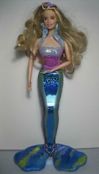 Blue Barbie Magical Mermaid Doll Hard Tail Lights Up Mattel 2000 Jointed Arms