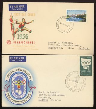 Australia 1956 Olympic Games Fdc First Day Stamp Covers X 2