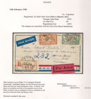 France 1930 Aeropostal Airmail Cover To Buenos Aires Argentina - Uk Postage