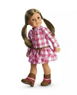 American Girl Doll Western Plaid Outfit - Pink Plaid Dress With Belt & Boots