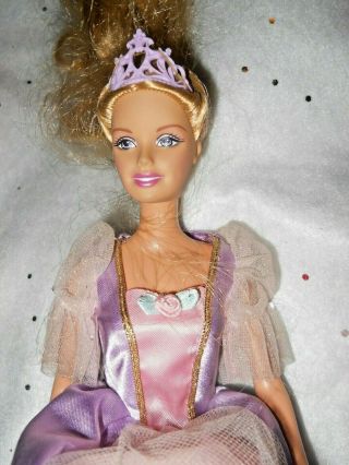Barbie Doll Rapunzel Fantasy Tales 2003,  Pink Purple Dress,  Crown,  Rose