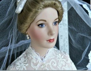 16” Franklin “ Princess Grace Kelly Bride” Porcelain Doll,  Diana Ornament 3