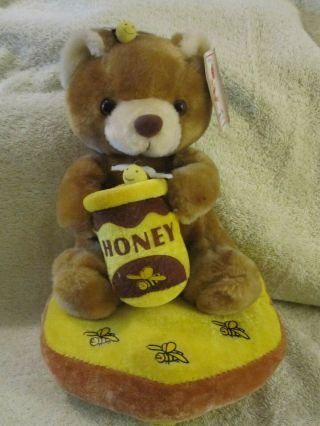 Plush 10 " Teddy Bear W/honey Pot & Bees,  Shalom Toy Co.