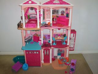 2015 Barbie Dreamhouse 3 Story Elevator Pool Furniture Accessories & Euc