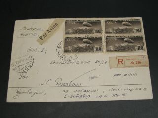 Russia 1936 Registered Cover To Austria Zeppelin 20