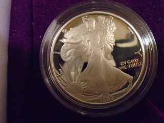 1990 S American Eagle Dollar - 1 Ounce Proof Silver Bullion.  U.  S.  Issue Case