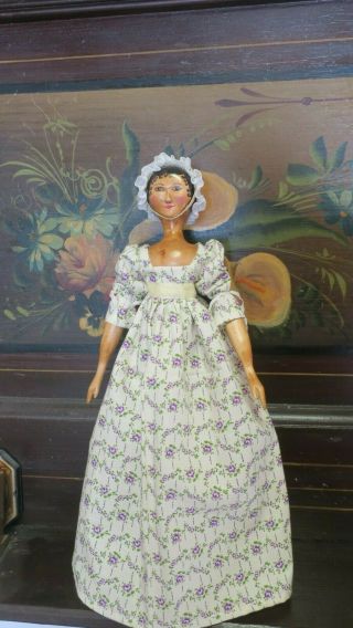 Large 15 " All Wooden Handmade Doll Multi Jointed In Jane Austin Style Dress