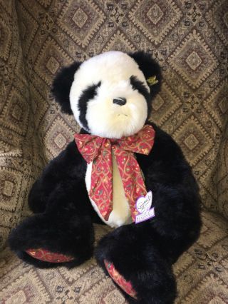 21” Annette Funicello Collectible Bear - Seated Panda Bear With Red Ribbon