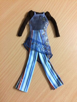 Barbie Doll Cloth Fashion Avenue Outfit Stripe Pant Blue Sheer Flower Apron Top