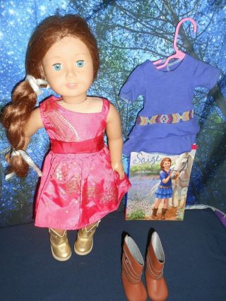 AMERICAN GIRL DOLL GOTY SAIGE W/BOX IN MEET AND SPARKLE OUTFITS PLUS BOOK 3