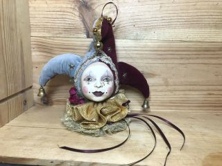Lynn West Lasting Endearments Jester Clown Doll Face Ornament Hand Crafted 1983