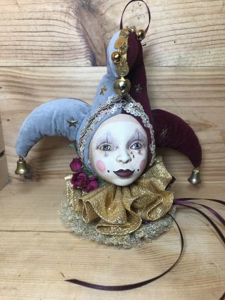 Lynn West Lasting Endearments Jester Clown Doll Face Ornament Hand crafted 1983 2