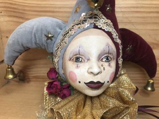 Lynn West Lasting Endearments Jester Clown Doll Face Ornament Hand crafted 1983 3