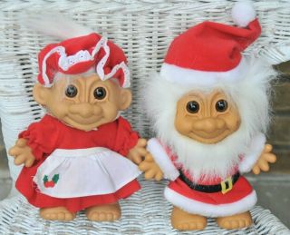 Russ Christmas Mrs.  & Mr.  Santa Claus Troll Dolls 8 "