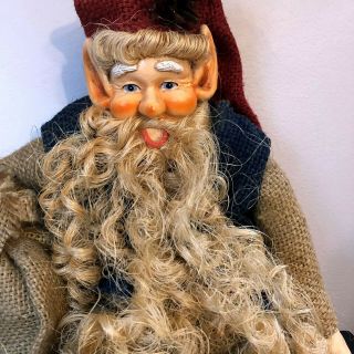 Ooak Handmade Christmas Elf 22.  5 " Resin Burlap Natural Sisal Doll Mantle Sitter