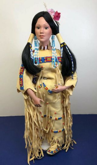 16.  5” Danbury Porcelain Native American Doll Morning Song Judy Belle