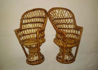 9 " X 4 " Wicker Rattan High Back Chairs For Dolls Or Bears Doll Furniture