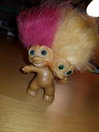 Uneeda 1965 Two Headed Troll Doll Pink & Orange Hair