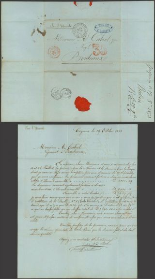 French Guyana 1853 - Stampless Cover Cayenne To Bordeaux France 10000/54