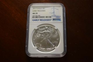 2017 American Silver Eagle Ngc Ms70 Early Releases Blue Label 1oz
