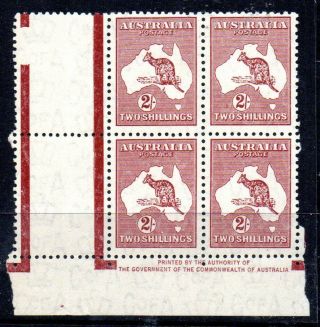 Australia: 1935 Roo 2/ - Imprint Block (4) Sg 134 Mnh