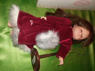 Gotz Doll From West Germany Christmas Brunette Red Dress Coat W/fur Trim