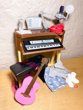 Barbie Musician Music Studio Piano Keyboard Bench Guitar Doll Diorama Furniture