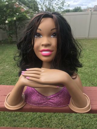 Barbie Style Deluxe Styling Head Brown Long Hair African American.