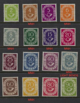 Germany 1951/1952 Post Horn Set Sc 670 - 685 Mlh / Mnh Cv $1000,