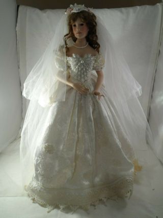Paradise Galleries Traditional Bride Porcelain Doll 16.  5 Inches Tall