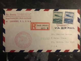 1936 Lorch Germany Hindenburg Zeppelin First Flight Cover To Usa Lz 129 Ffc