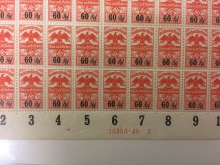 Third Reich Stamps - Full Sheet 100 Orange Concession Labels 2