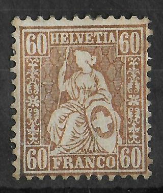 Switzerland 1862 - 1881 Partial Gum 60 C White Paper Michel 27 Cv €1300