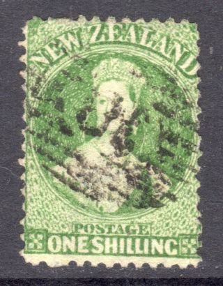 Zealand 1864 - 71 Ffq P12½ 1s Green U,  Sg 124 Cat £140