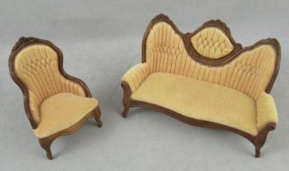 Dollhouse Miniature Victorian Sofa And Chair By Leonetta Signed