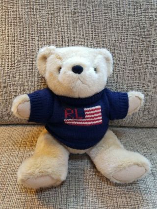 Vintage 1996 Ralph Lauren Polo 15 " Teddy Bear Flag Usa Sweater