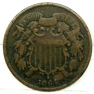 1864 Civil War Era Two Cent Piece - Us Copper Coin.