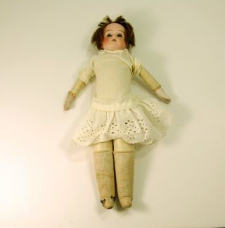 GERMAN doll w/ dimple in chin marked Germany,  Mold 6/0,  leather body,  12 