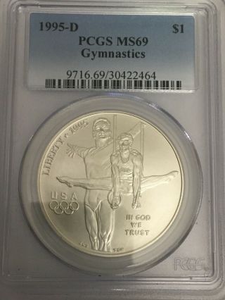1995 D $1 Atlanta Olympics Gymnastics Silver Dollar Pcgs Ms69