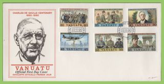 ​vanuatu 1990 Charles Da Gaulle Centenary Set On First Day Cover
