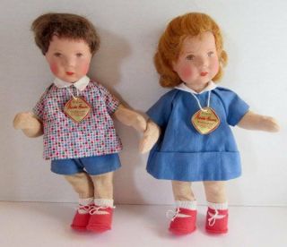 Kathe Kruse Stoffpuppe Boy And Girl 10 " Dolls Hang Tag