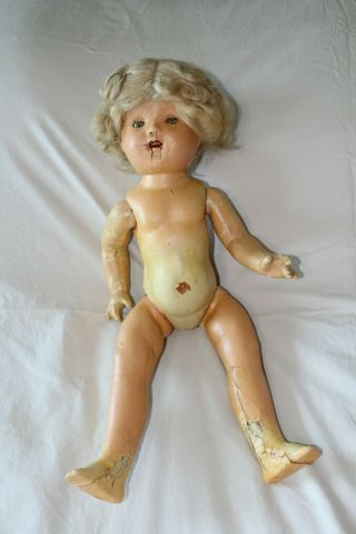 Vintage 19 " Miss Charming Shirley Temple Type Composition Doll For Restoration