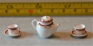 Stokesay Ware Porcelain Tea Pot & 2 Cups & Saucers 1:12 Artisan