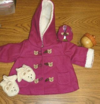 American Girl Bitty Baby Toggle Coat Set W/ Bear Mittens,  Large Acorn,