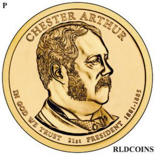 2012 - P Chester Arthur Dollar Presidential 25 Coin Uncirculated Roll FreeS/H 2