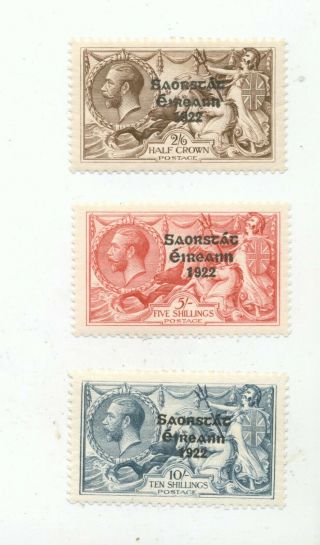 1922 Ireland Thom Seahorse 3pc Lot Overprint Stamp Mlh