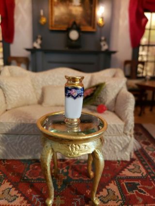 Dollhouse Miniature Artisan Signed Rachel Munday Porcelain Vase Floral Gold